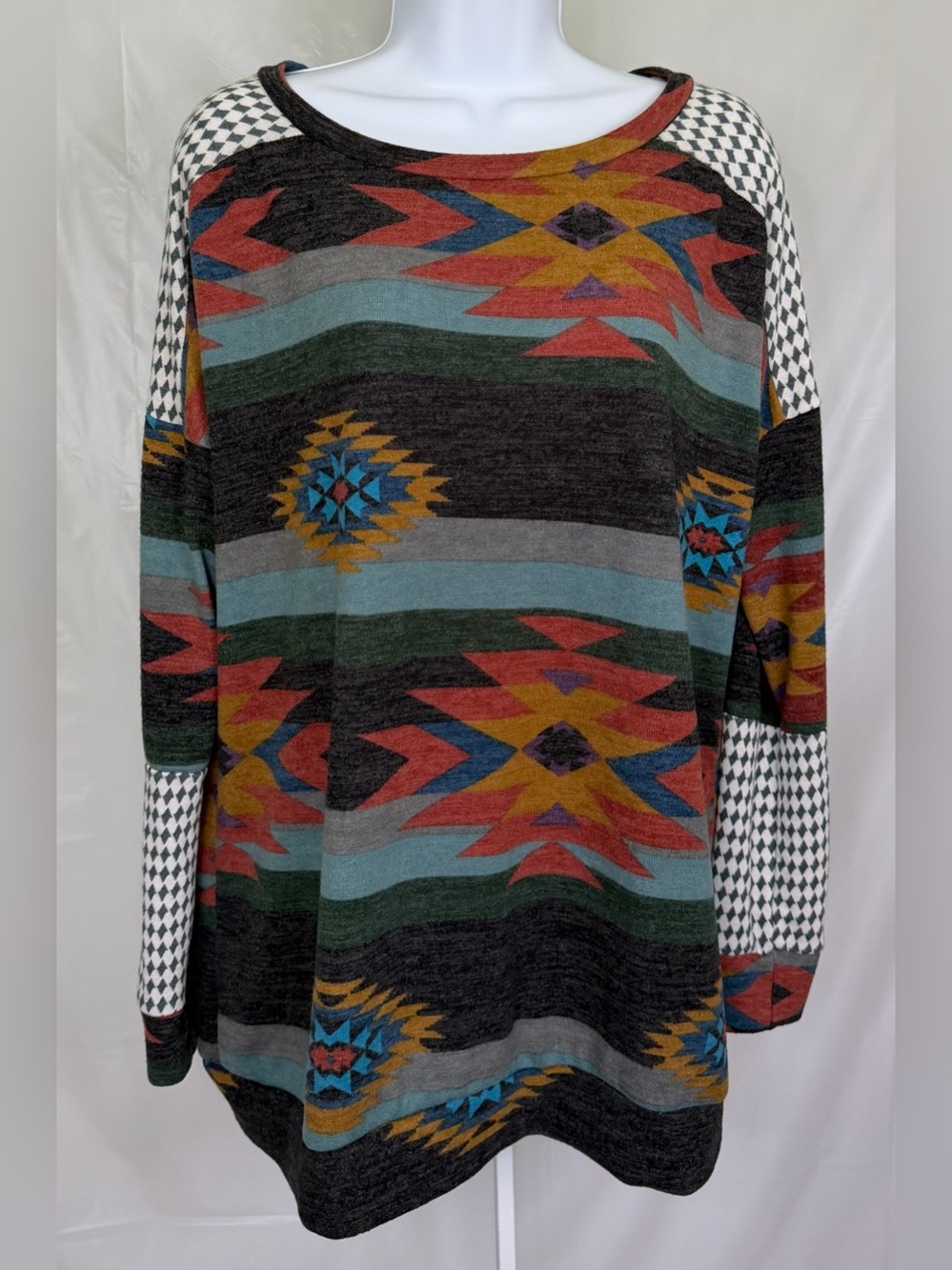 7th Ray Aztec Southwestern Print Tunic Sweater Top Boho Western L/XL